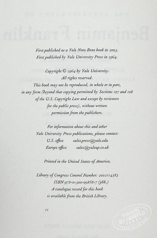 预售 【中商原版】本杰明 富兰克林的自传 根据原始手稿 附有注释 英文原版 The Autobiography of Benjamin Franklin 商品图3