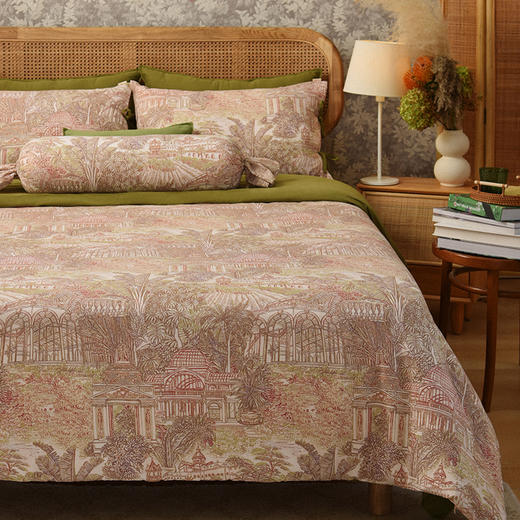 椰林绿意四件套全棉纯棉床单被罩枕头床品轻奢高级感 商品图0