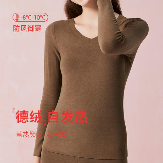 弗利少女德绒秋衣秋裤贴身套装V领修身加厚加绒无痕打底保暖内衣 商品图1