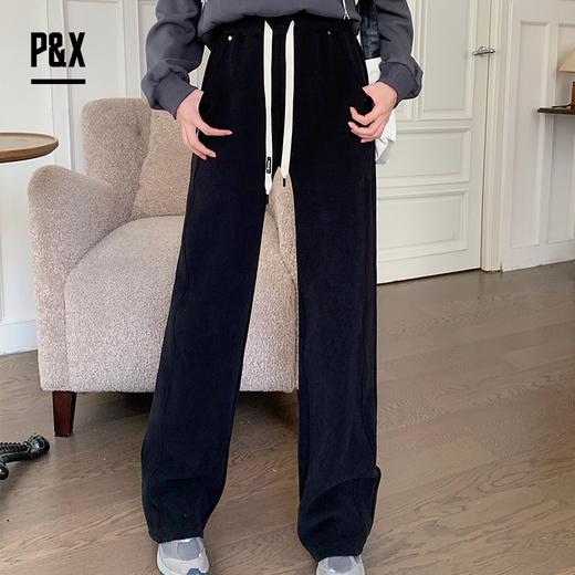 P&X设计师女装2023冬季新品 针织休闲长裤 823409507 黑色 商品图0