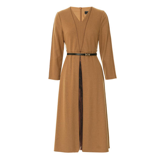 EITIE爱特爱冬季新款气质时尚V领收腰A字百褶拼接连衣裙7207904 商品图5