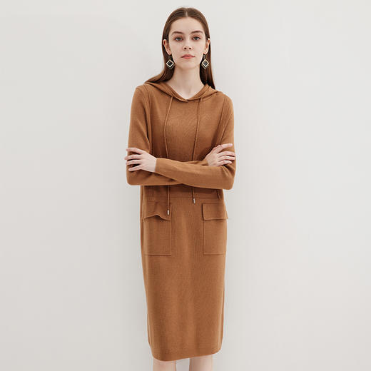 EITIE爱特爱冬季新款显瘦修身连帽连衣裙长裙7201908 商品图2