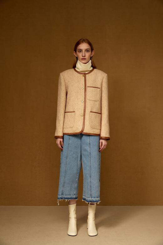 拼接皮边粗花呢外套 商品图2