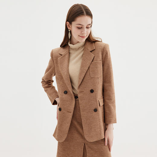 EITIE爱特爱冬季新款经典格纹翻领西装外套女7203904 商品图2