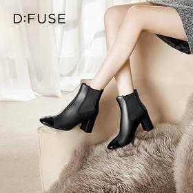 Dfuse迪芙斯冬季新款方头小香风切尔西靴粗跟短靴DF34116014