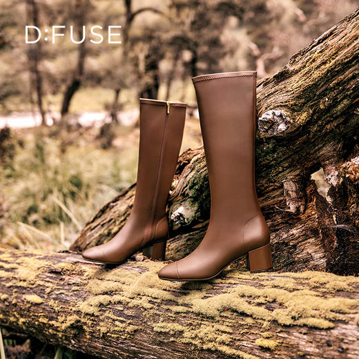 Dfuse迪芙斯冬季新款方头简约粗跟及膝靴瘦瘦长靴DF34117019 商品图11