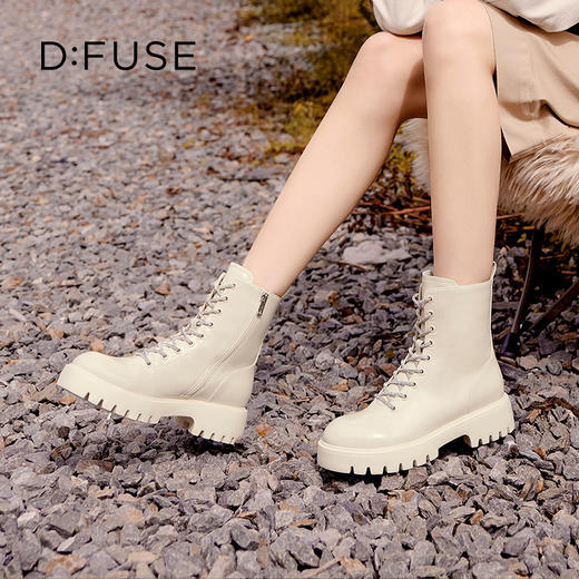 Dfuse迪芙斯冬季新款油皮厚底短靴闪钻系带马丁靴DF34116051 商品图0
