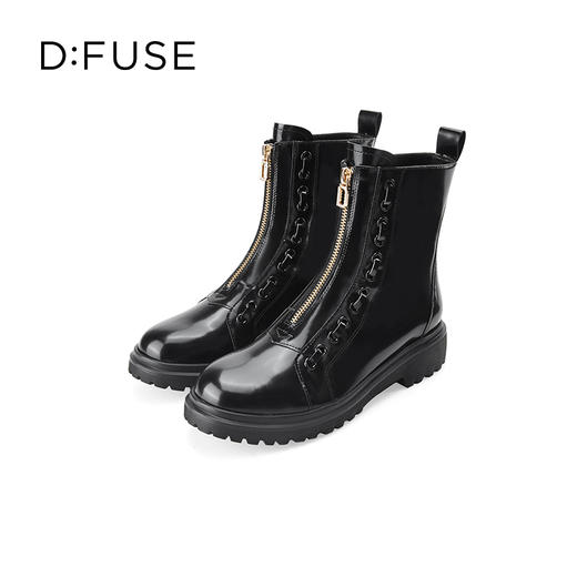 Dfuse迪芙斯冬季新款牛皮圆头拉链马丁靴厚底短靴DF34116111 商品图6