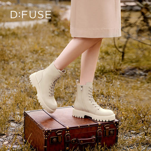 Dfuse迪芙斯冬季新款油皮厚底短靴闪钻系带马丁靴DF34116051 商品图10