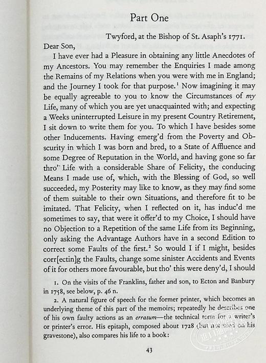 预售 【中商原版】本杰明 富兰克林的自传 根据原始手稿 附有注释 英文原版 The Autobiography of Benjamin Franklin 商品图5