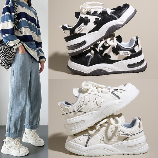 「两款配色！厚底款」2023秋季新款厚底小白鞋 韩版休闲运动板鞋ins潮学生女鞋 商品图0