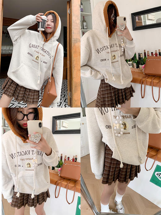 <曾小咸推荐> 【欧尼街拍】字母拼色帽子卫衣 商品图3