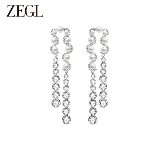 ZEGL设计师贝壳心事系列长款流苏耳环女复古人造珍珠耳钉银针耳饰 商品图0