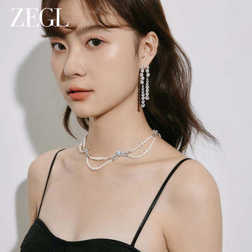 ZEGL设计师贝壳心事系列长款流苏耳环女复古人造珍珠耳钉银针耳饰 商品图1