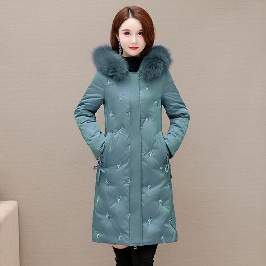修身时尚，中长款大码羽绒服冬款长袖连帽狐狸毛领保暖羽绒服QYM-KSY-RY2173-L 商品图1