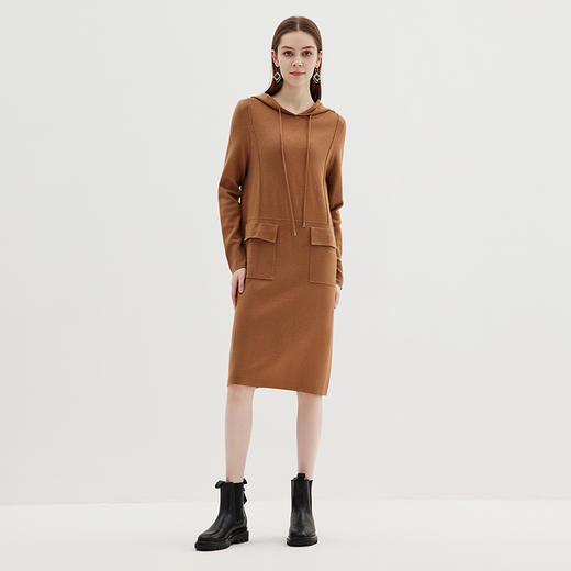 EITIE爱特爱冬季新款显瘦修身连帽连衣裙长裙7201908 商品图3