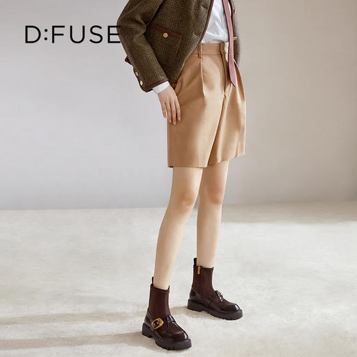 Dfuse迪芙斯冬新款牛皮减龄圆头厚底短靴弹力袜靴DF34116003 商品图7