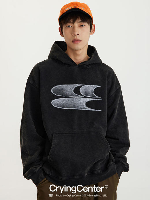 CryingCenter秋冬新款裂纹logo做旧水洗炒色连帽卫衣基础潮牌上衣 商品图2