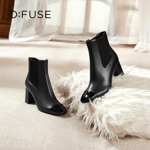 Dfuse迪芙斯冬季新款方头小香风切尔西靴粗跟短靴DF34116014 商品图4