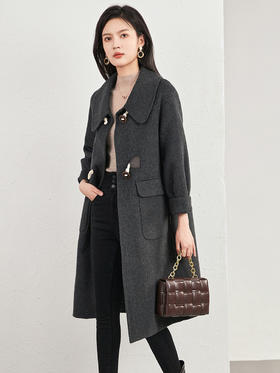 秋冬新款，牛角扣羊毛大衣长款保暖美拉德外套女装WLZD-23231106