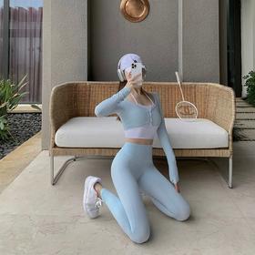 【限时秒】YOGACODE【火树银花系列】拼色挂脖假两件长袖瑜伽服YCDSL615（半固定一体杯）