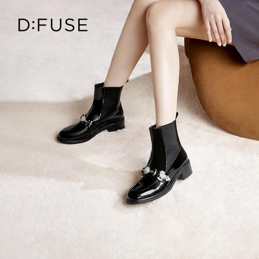 Dfuse迪芙斯冬季新款圆头短靴哥特风切尔西靴女DF34116009 商品图8