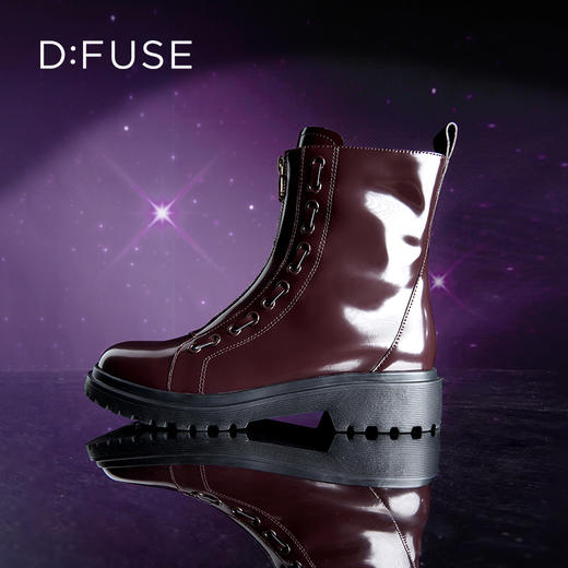 Dfuse迪芙斯冬季新款牛皮圆头拉链马丁靴厚底短靴DF34116111 商品图4