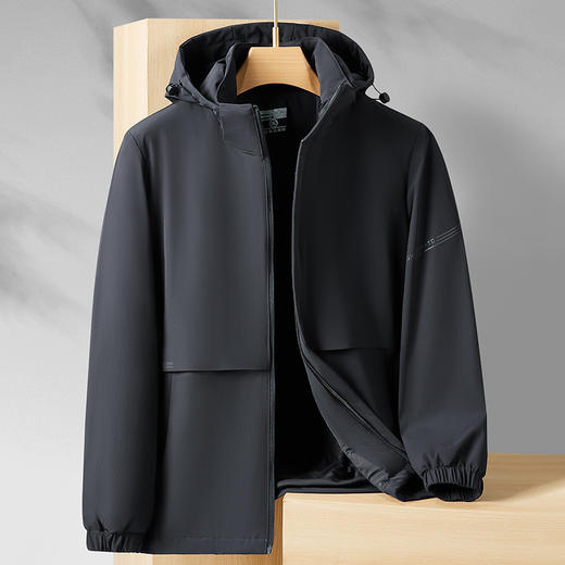 可拆卸帽【新款DK】大依优型大码夹克外套加肥加大休闲外套胖子宽松弹力运动外套上衣 商品图2