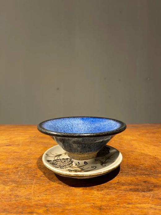 蓝曜变兔毫斑天目盏与黑白刻花盏托，顺丰包邮 商品图0