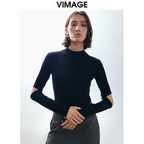 VIMAGE纬漫纪冬季新款洋气修身设计感款针织衫上衣V2013621