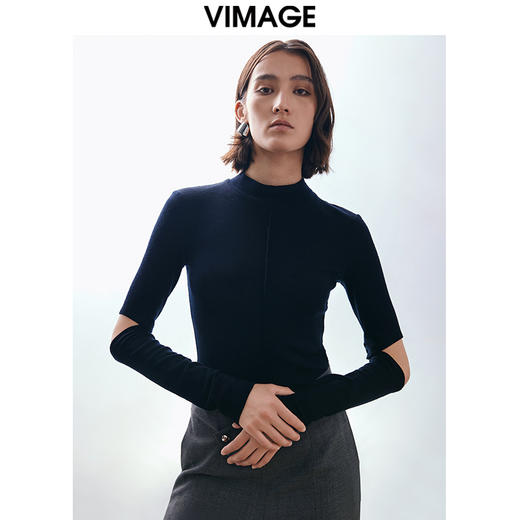 VIMAGE纬漫纪冬季新款洋气修身设计感款针织衫上衣V2013621 商品图0