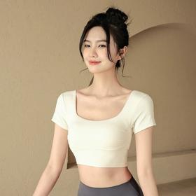 【限时秒】YOGACODE【火树银花系列】裸感镂空美背瑜伽t恤跑步外穿带胸垫健身上衣 YCDS498 （一体式胸垫）