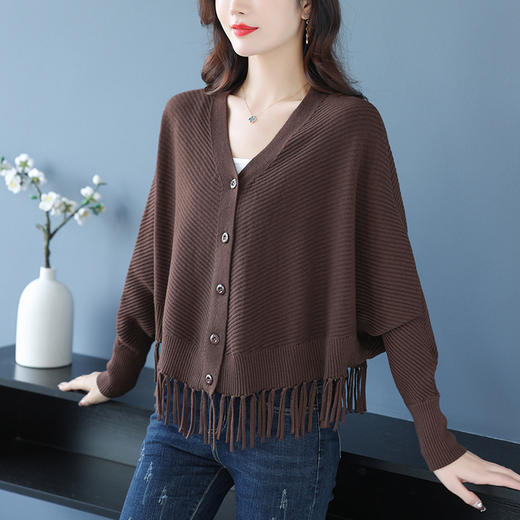 蝙蝠袖流苏针织开衫外套，小个子外搭春秋新款宽松毛衣外套潮CC-10-3332 商品图8