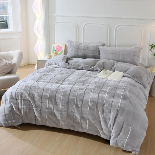 【自营】悠梦嘉居獭兔绒轻奢四件套天际灰4500g 商品图2