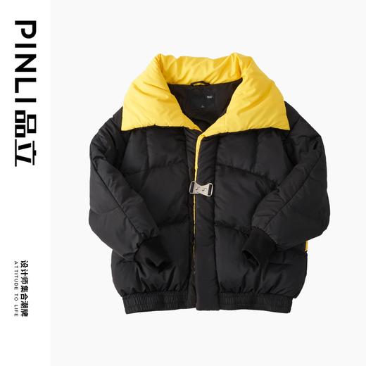 PINLI品立秋冬新品大翻领撞色羽绒服男士宽松休闲短款外套潮B233108055 商品图3