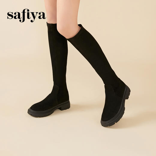 Safiya/索菲娅 2023秋冬网红新款高筒圆头松糕厚底瘦瘦长靴 SF34117031 商品图2
