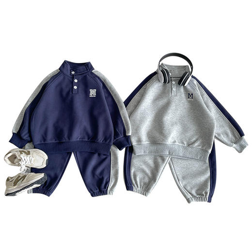 【高品质时尚，舒适兼具的选择！】秋季新款童装儿童运动套装撞色字母休闲两件套男童春秋装是您孩子的理想选择 商品图4
