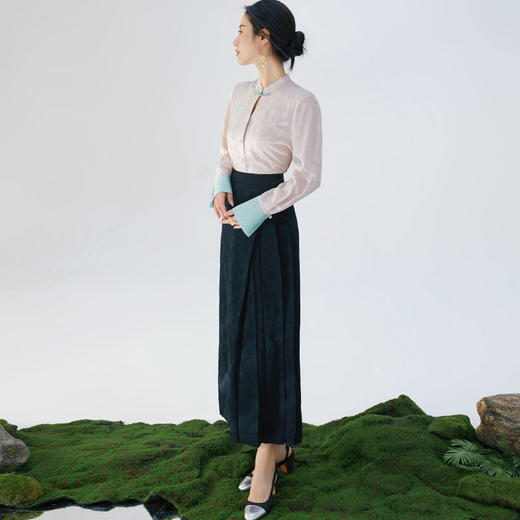 IWY/秋季高端时尚粉色衬衫女长袖职业套裙气质优雅名媛休闲套装工作服FYB251粉+FYS237黑 商品图2