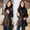 秋季新款，收腰显瘦PU皮衣外套女中长款设计感长袖翻领风衣夹克HR-CLYZ23191 商品缩略图3