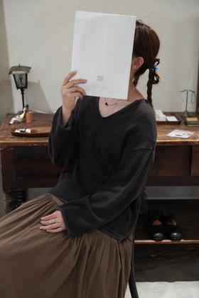 elsa esturgie 深棕色V领毛衣内衬有机棉