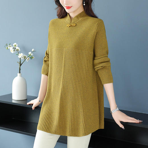 妈妈中长款半高领连衣裙，国风中年女装秋冬新款立领显瘦内搭毛衣裙CC-10-3321 商品图3