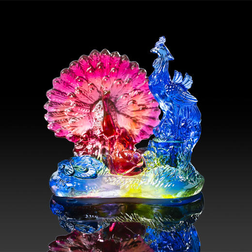 宋韶光吉祥天地 2024龙年吉祥物生肖属牛 凤雀和鸣情侣琉璃摆件 商品图0