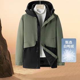 【新款DTH】大依优型大码连帽羽绒服白鸭绒保暖加厚加肥加大上衣男士外套胖子