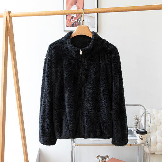 秋冬季【双面北极绒外套】珊瑚绒外套  女式宽松羊羔毛卫衣  温暖加厚北极绒夹克 商品图7