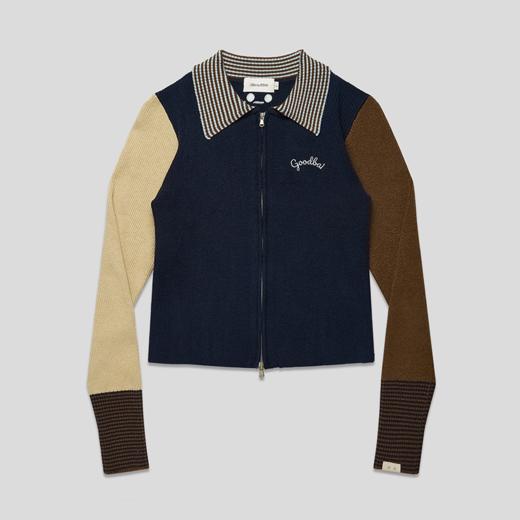 GOODBAI GOODEES刺绣logo拼色修身翻领针织开衫 商品图2