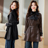 秋季新款，收腰显瘦PU皮衣外套女中长款设计感长袖翻领风衣夹克HR-CLYZ23191 商品缩略图0