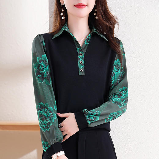 假两件衬衫，秋冬季新款娃娃领宽松遮肚显瘦长袖气质打底上衣KQL-E324N9679 商品图4