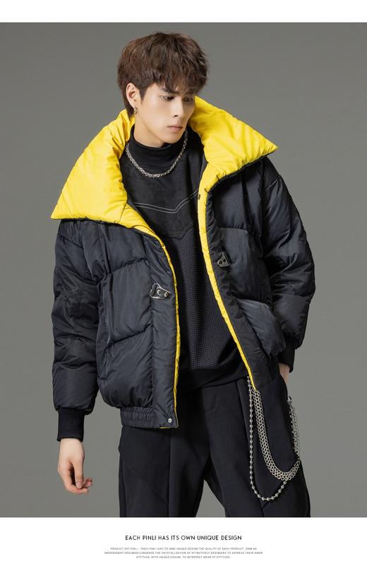 PINLI品立秋冬新品大翻领撞色羽绒服男士宽松休闲短款外套潮B233108055 商品图7