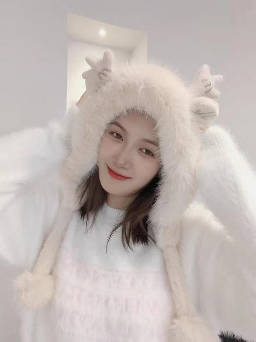 【韩版风格设计，轻松搭配各种服饰！】新款甜美可爱耳朵毛绒针织雷锋帽女冬季韩版保暖防寒加绒护耳帽子lm 商品图8