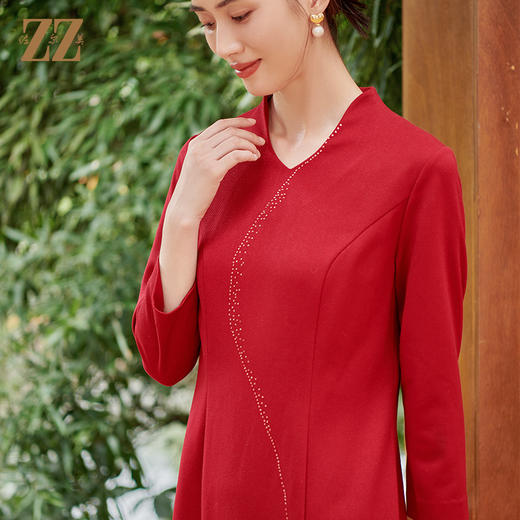 佐尔美秋季新款  优雅气质新中式旗袍风烫钻连衣裙女E33LL34 商品图2
